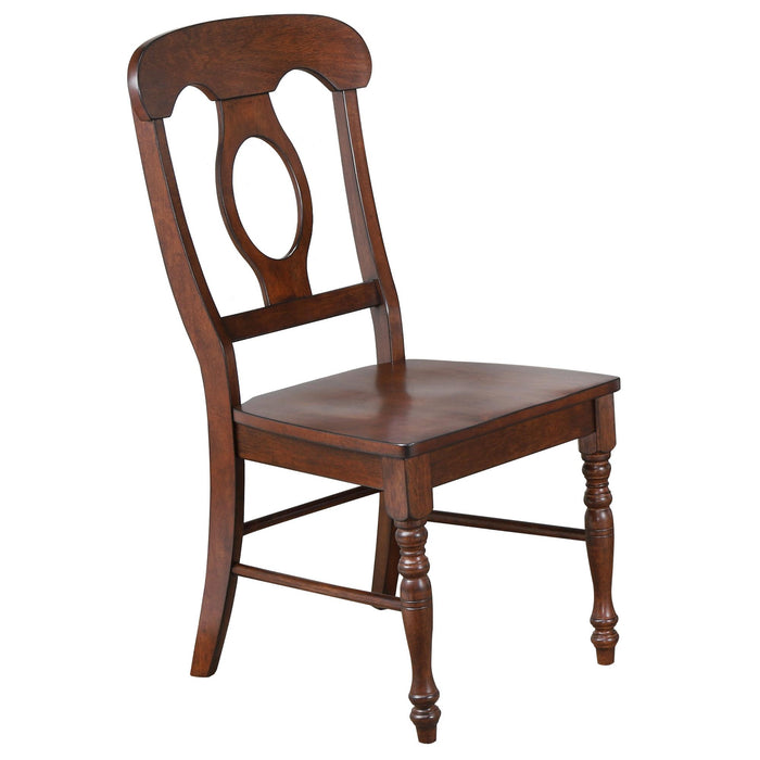 Sunset Trading Andrews 3 Piece 42" Round Extendable Drop Leaf Dining Table Set | Chestnut Brown | Napoleon Chairs | Seats 4