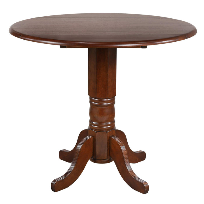 Sunset Trading Andrews 42" Round Extendable Drop Leaf Pub Table | Chestnut Brown | Seats 4