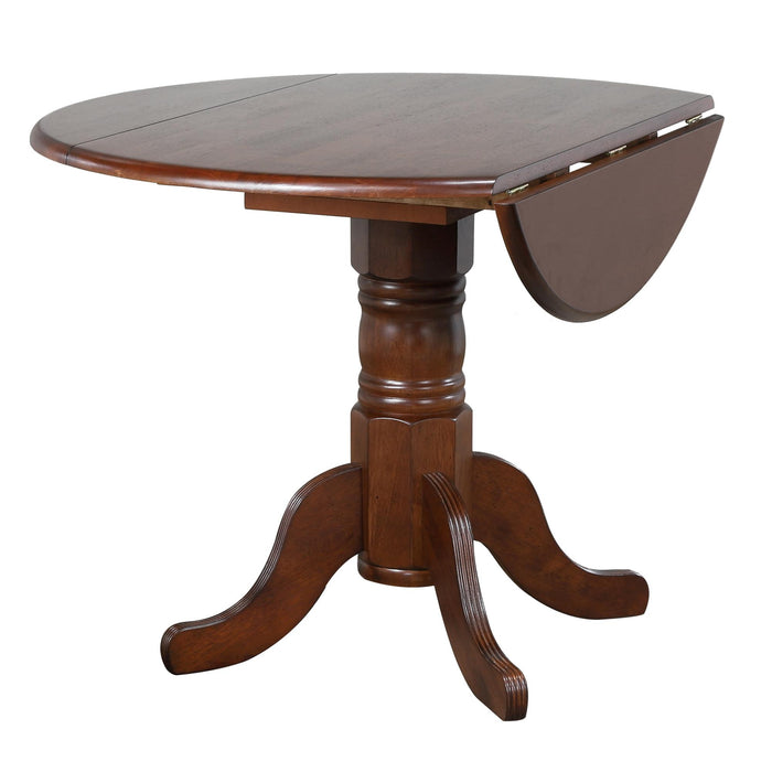 Sunset Trading Andrews 3 Piece 42" Round Extendable Drop Leaf Dining Table Set | Chestnut Brown | Napoleon Chairs | Seats 4