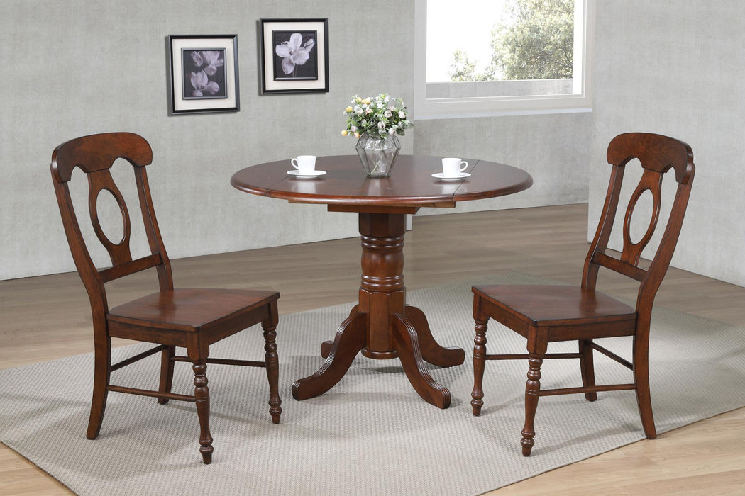 Sunset Trading Andrews 42" Round Extendable Drop Leaf Dining Table | Chestnut Brown | Seats 4