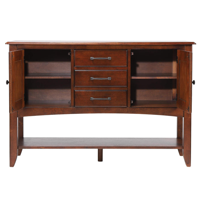 Sunset Trading Andrews Sideboard with Large Display Shelf | 3 Drawers 2 Storage Cabinets | Chestnut Brown