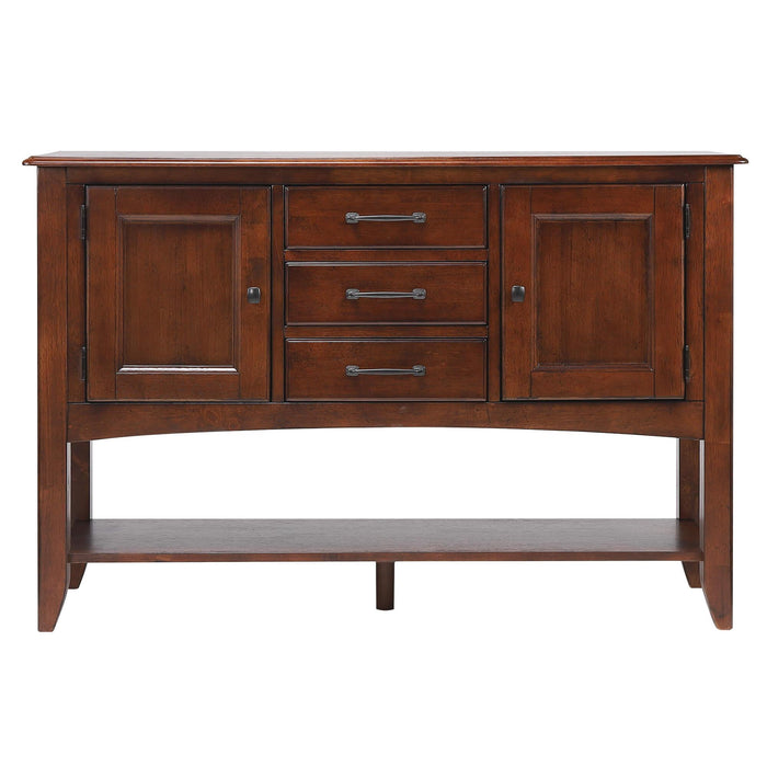 Sunset Trading Andrews Sideboard with Large Display Shelf | 3 Drawers 2 Storage Cabinets | Chestnut Brown