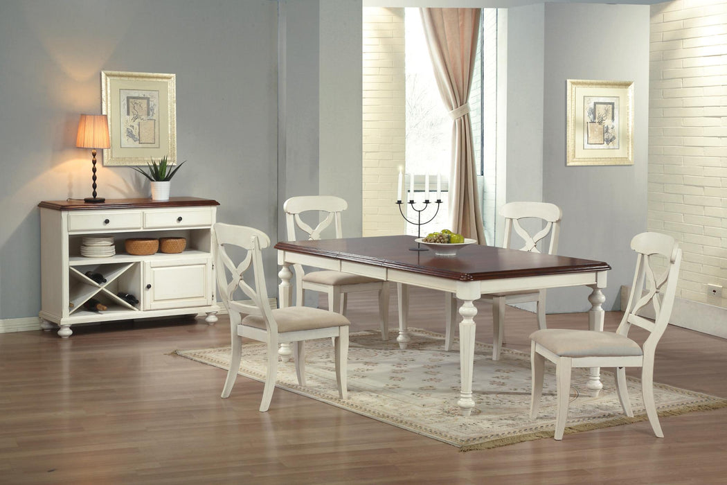 Sunset Trading Andrews 76" Rectangular Butterfly Extendable Dining Table | Antique White with Chestnut Brown Top | Seats 8