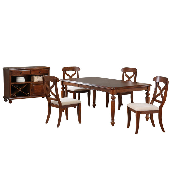 Sunset Trading Andrews 6 Piece 76" Wide Butterfly Extendable Dining Set | Chestnut Brown | Server | Seats 8
