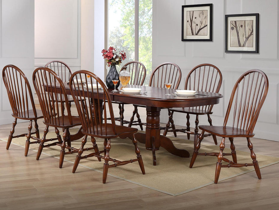 Sunset Trading Andrews 96" Oval Double Pedestal Butterfly Extendable Dining Table | Chestnut Brown | Seats 10