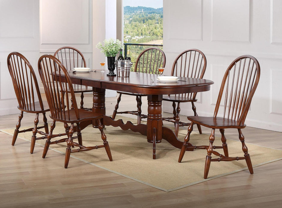 Sunset Trading Andrews 96" Oval Double Pedestal Butterfly Extendable Dining Table | Chestnut Brown | Seats 10