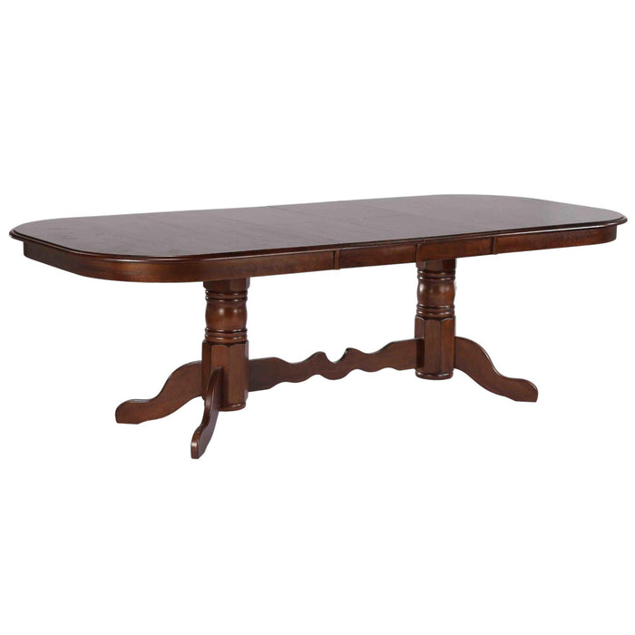 Sunset Trading Andrews 96" Oval Double Pedestal Butterfly Extendable Dining Table | Chestnut Brown | Seats 10