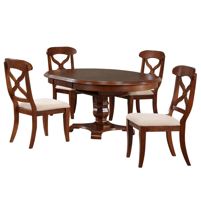 Sunset Trading Andrews 5 Piece 48" Round or 66" Oval Extendable Dining Set | Butterfly Leaf Table | Chestnut Brown | Seats 6