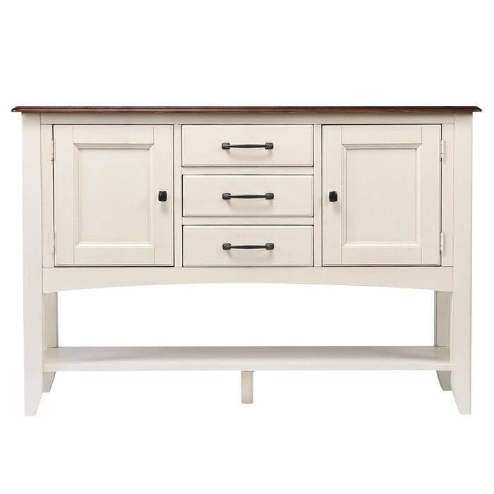 Sunset Trading Andrews Sideboard with Large Display Shelf | 3 Drawers 2 Storage Cabinets | Antique White and Chestnut Brown