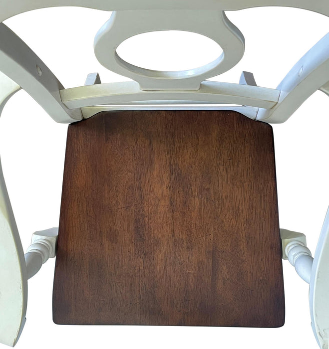 Sunset Trading Andrews Napoleon Barstool with Arms | Antique White with Chestnut Brown Seat | Counter Height Stool | Set of 2