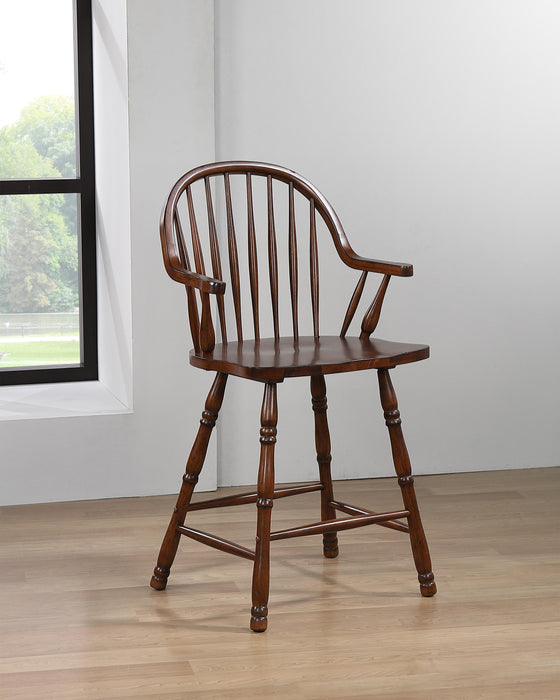 Sunset Trading Andrews 24" Windsor Barstool with Arms | Counter Height Stool | Distressed Chestnut Brown | Set of 2