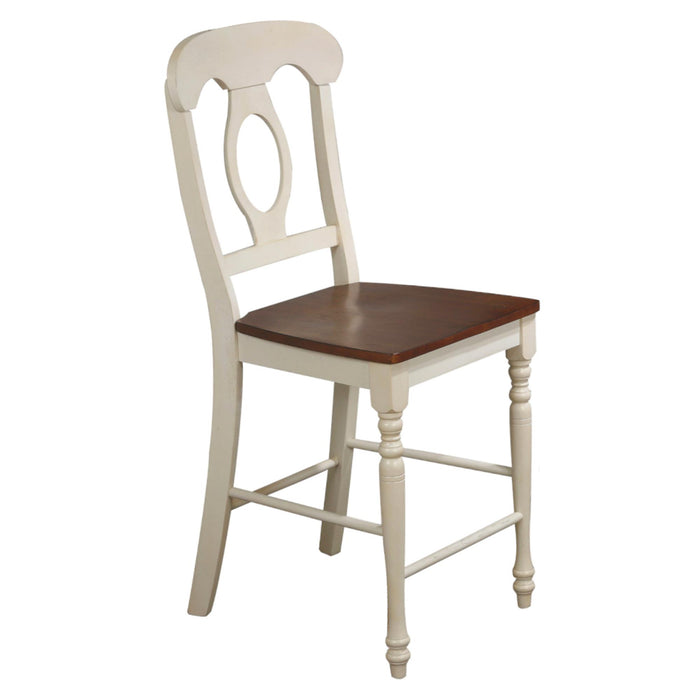 Sunset Trading Andrews Napoleon Barstool | Antique White and Chestnut Brown | Set of 2