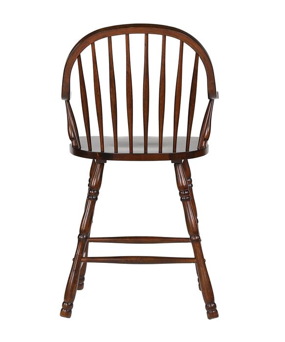 Sunset Trading Andrews 24" Windsor Barstool with Arms | Counter Height Stool | Distressed Chestnut Brown | Set of 2