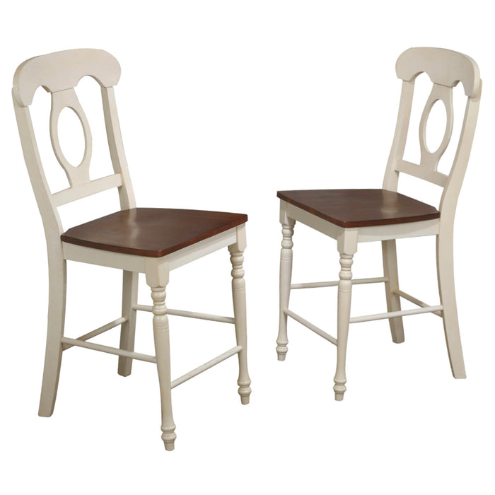 Sunset Trading Andrews Napoleon Barstool | Antique White and Chestnut Brown | Set of 2