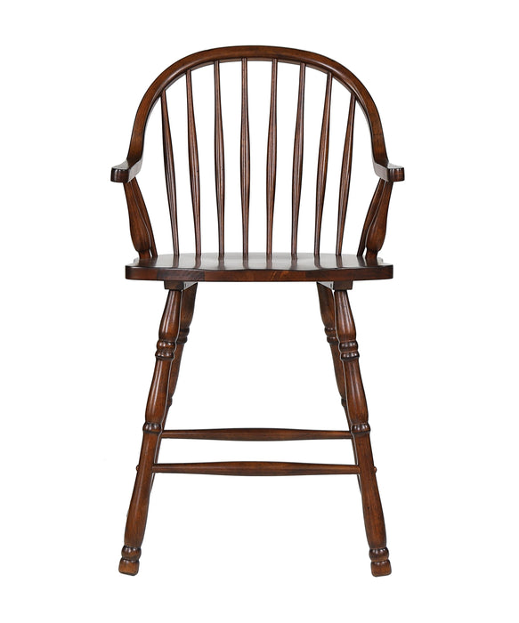 Sunset Trading Andrews 24" Windsor Barstool with Arms | Counter Height Stool | Distressed Chestnut Brown | Set of 2