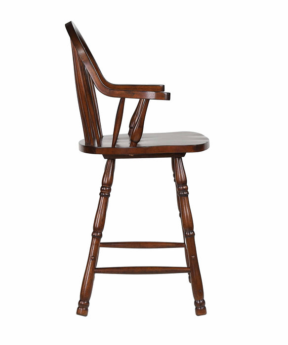 Sunset Trading Andrews 24" Windsor Barstool with Arms | Counter Height Stool | Distressed Chestnut Brown | Set of 2