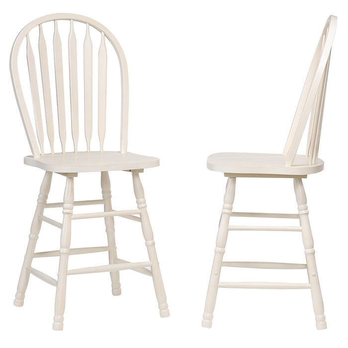 Sunset Trading Andrews Arrowback Windsor 24" Barstool | Antique White Solid Wood Counter Height Stool | Set of 2