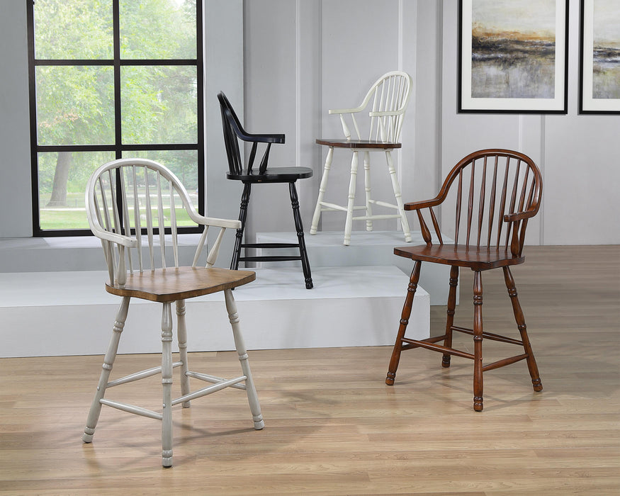 Sunset Trading Andrews 24" Windsor Barstool with Arms | Counter Height Stool | Distressed Chestnut Brown | Set of 2