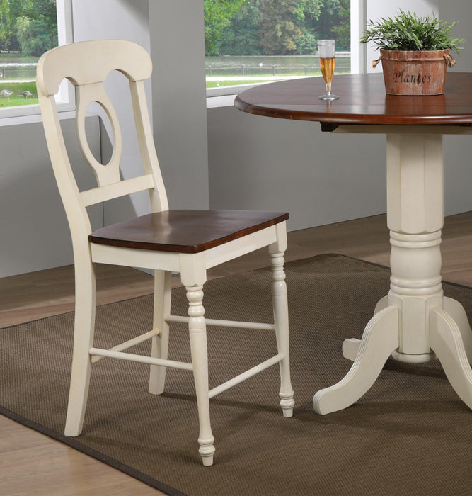 Sunset Trading Andrews Napoleon Barstool | Antique White and Chestnut Brown | Set of 2