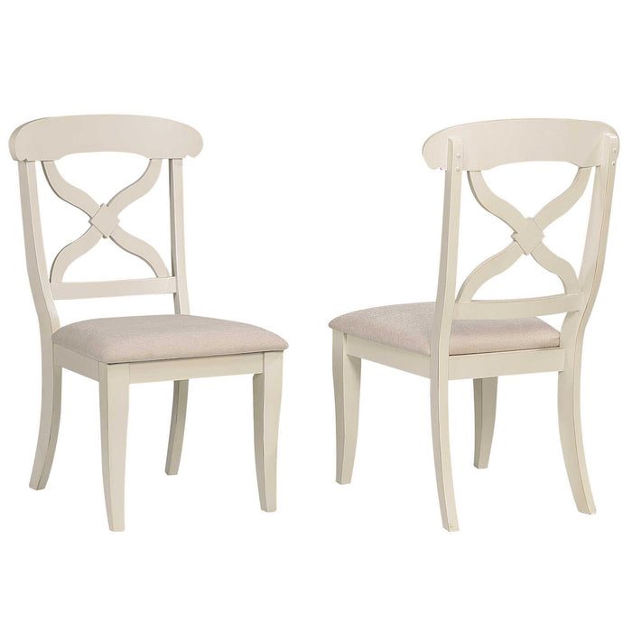 Sunset Trading Andrews Cross Back Upholstered Dining Side Chair | Antique White Solid Wood | Set of 2