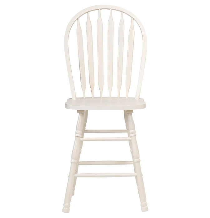Sunset Trading Andrews Arrowback Windsor 24" Barstool | Antique White Solid Wood Counter Height Stool | Set of 2