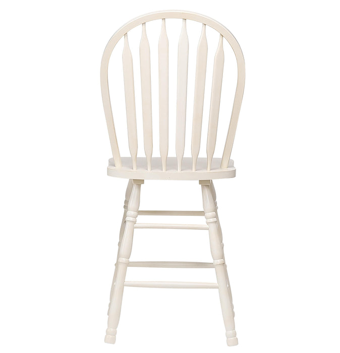 Sunset Trading Andrews Arrowback Windsor 24" Barstool | Antique White Solid Wood Counter Height Stool | Set of 2