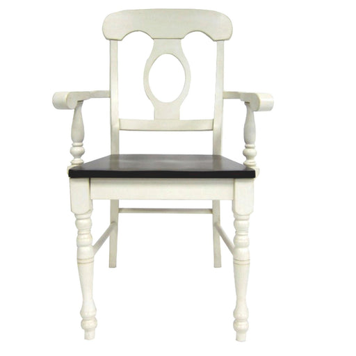 Sunset Trading Andrews Napoleon Dining Chair with Arms | Two Tone Antique White Chestnut Brown Solid Wood | Set of 2 -  Chapter 11 Furniture (Lewiston, Maine)