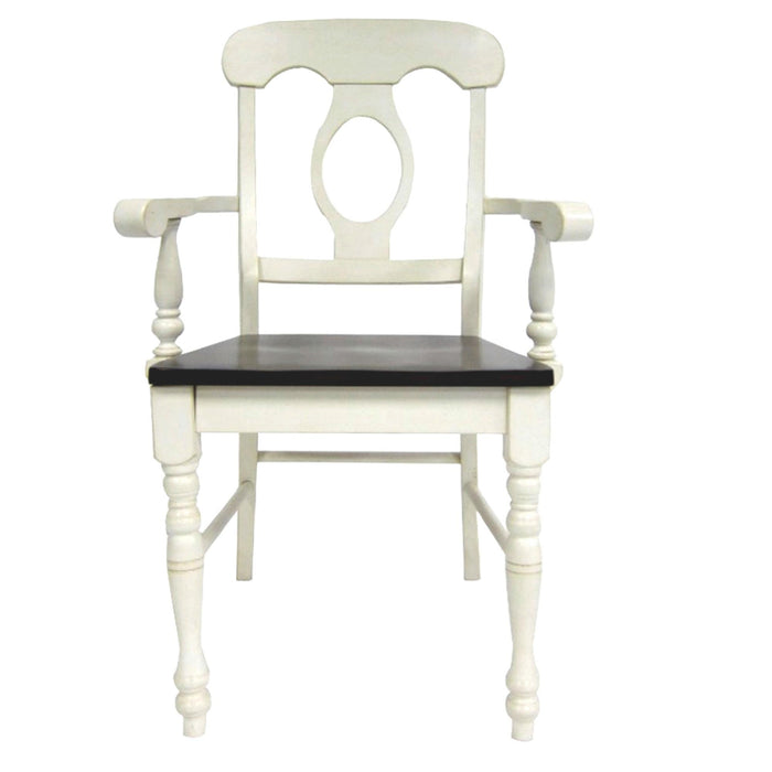 Sunset Trading Andrews Napoleon Dining Chair with Arms | Two Tone Antique White Chestnut Brown Solid Wood | Set of 2