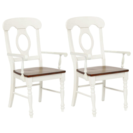 Sunset Trading Andrews Napoleon Dining Chair with Arms | Two Tone Antique White Chestnut Brown Solid Wood | Set of 2 -  Chapter 11 Furniture (Lewiston, Maine)
