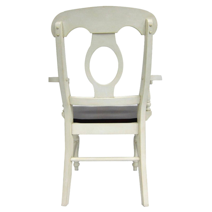 Sunset Trading Andrews Napoleon Dining Chair with Arms | Two Tone Antique White Chestnut Brown Solid Wood | Set of 2