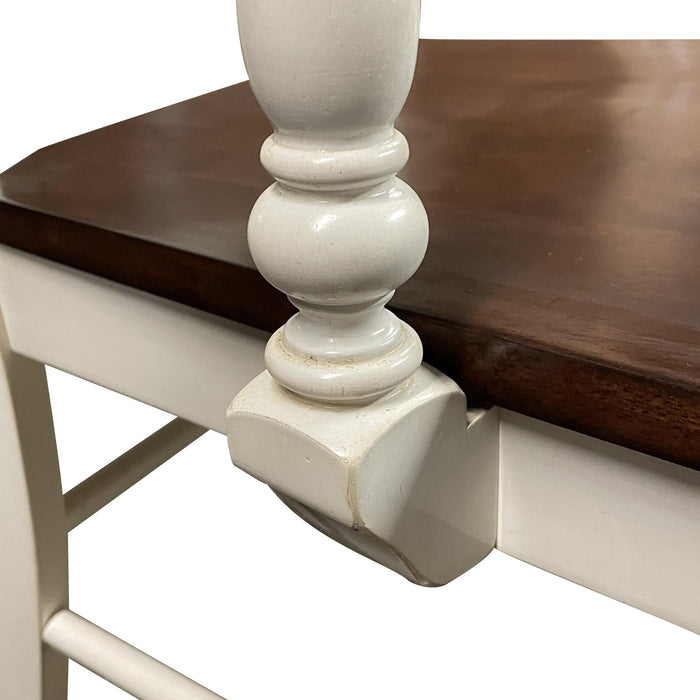 Sunset Trading Andrews Napoleon Dining Chair with Arms | Two Tone Antique White Chestnut Brown Solid Wood | Set of 2