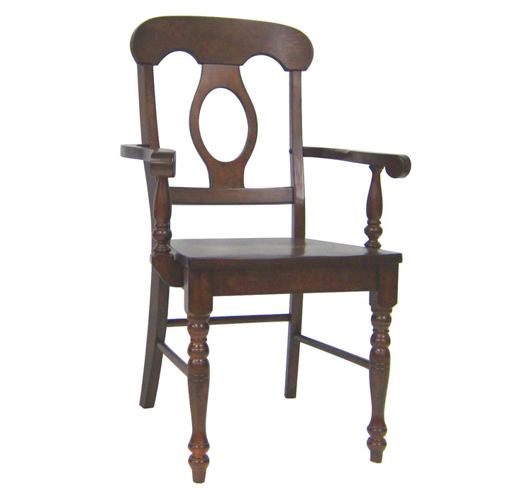 Sunset Trading Andrews Napoleon Dining Chair with Arms | Chestnut Brown Solid Wood | Set of 2