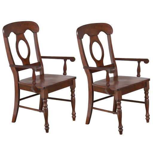 Sunset Trading Andrews Napoleon Dining Chair with Arms | Chestnut Brown Solid Wood | Set of 2 -  Chapter 11 Furniture (Lewiston, Maine)