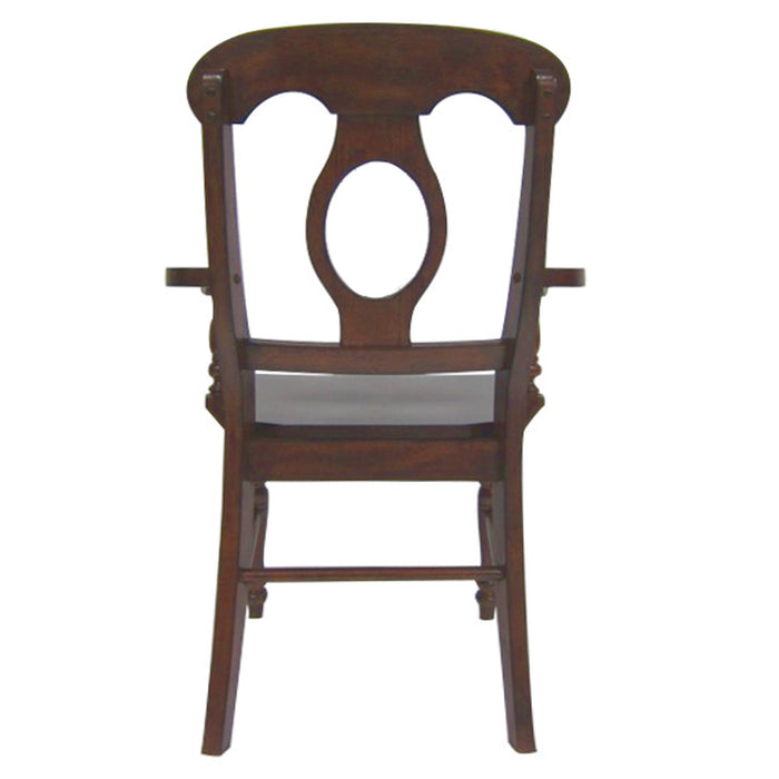Sunset Trading Andrews Napoleon Dining Chair with Arms | Chestnut Brown Solid Wood | Set of 2