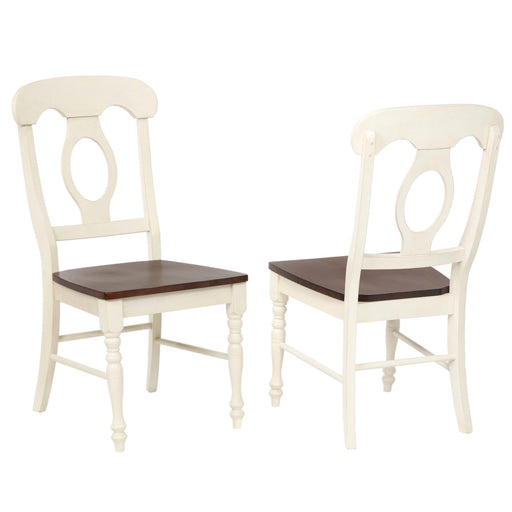 Sunset Trading Andrews Napoleon Dining Side Chair | Two Tone Antique White Chestnut Brown Solid Wood | Set of 2 -  Chapter 11 Furniture (Lewiston, Maine)