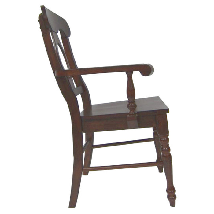 Sunset Trading Andrews Napoleon Dining Chair with Arms | Chestnut Brown Solid Wood | Set of 2