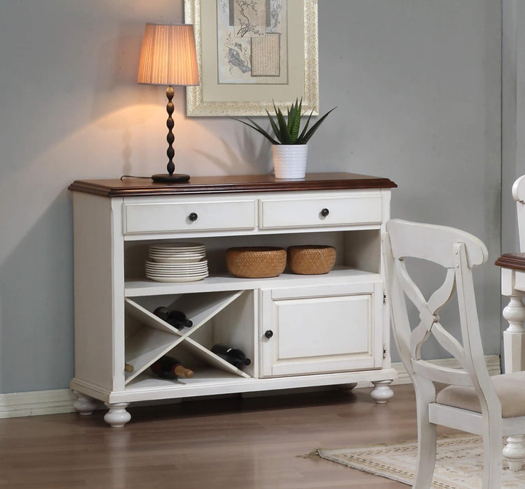 Sunset Trading Andrews Server | Antique White with Chestnut Brown Top