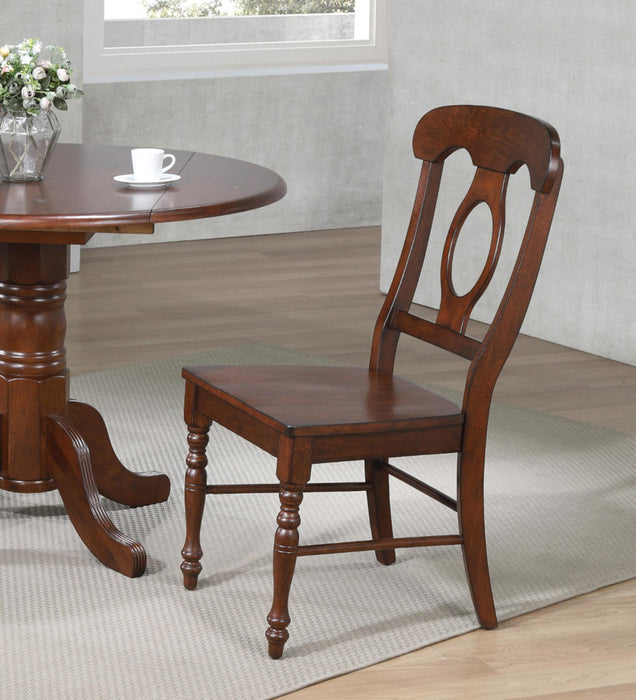 Sunset Trading Andrews Napoleon Dining Side Chair | Chestnut Brown Solid Wood | Set of 2