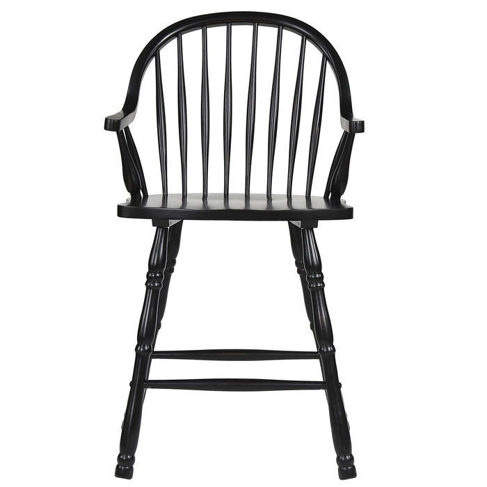 Sunset Trading Black Cherry Selections 24" Windsor Barstool with Arms | Counter Height Stool | Antique Black | Set of 2