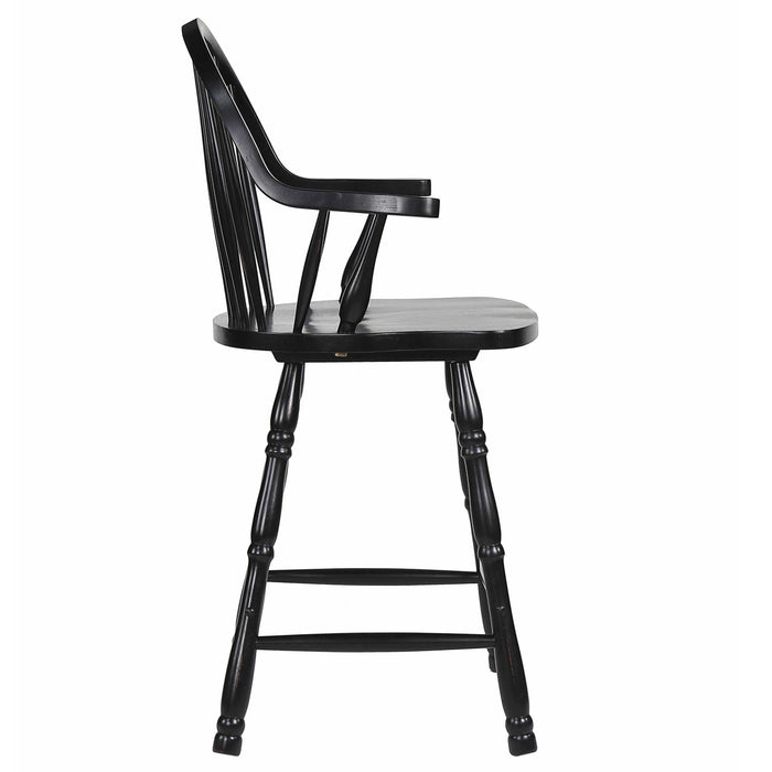 Sunset Trading Black Cherry Selections 24" Windsor Barstool with Arms | Counter Height Stool | Antique Black | Set of 2