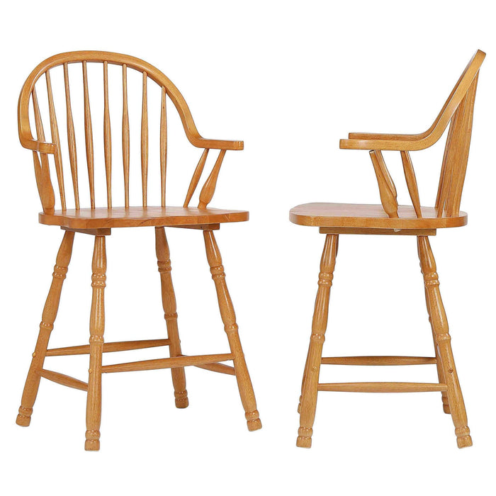 Sunset Trading Oak Selections 24" Windsor Barstool with Arms | Light Oak | Counter Height Stool | Set of 2