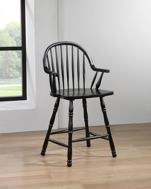 Sunset Trading Black Cherry Selections 24" Windsor Barstool with Arms | Counter Height Stool | Antique Black | Set of 2 -  Chapter 11 Furniture (Lewiston, Maine)