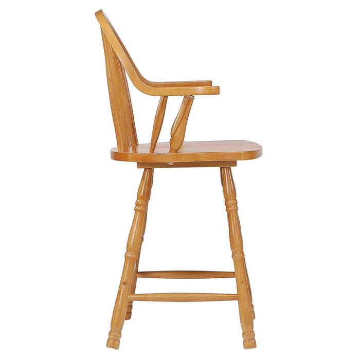 Sunset Trading Oak Selections 24" Windsor Barstool with Arms | Light Oak | Counter Height Stool | Set of 2 -  Chapter 11 Furniture (Lewiston, Maine)