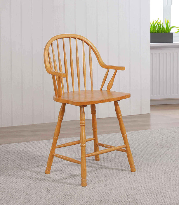 Sunset Trading Oak Selections 24" Windsor Barstool with Arms | Light Oak | Counter Height Stool | Set of 2 -  Chapter 11 Furniture (Lewiston, Maine)