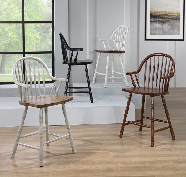 Sunset Trading Black Cherry Selections 24" Windsor Barstool with Arms | Counter Height Stool | Antique Black | Set of 2