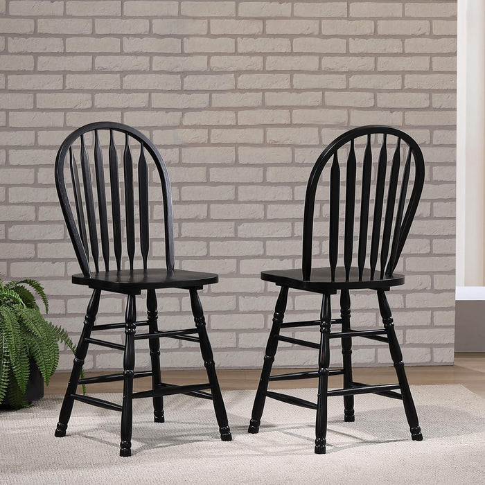 Sunset Trading Selections Arrowback Windsor 24" Barstool | Distressed Black Solid Wood Counter Height Stool | Set of 2 -  Chapter 11 Furniture (Lewiston, Maine)