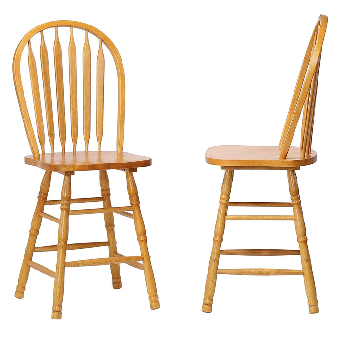 Sunset Trading Selections Arrowback Windsor 24" Barstool | Light Oak Solid Wood Counter Height Stool | Set of 2