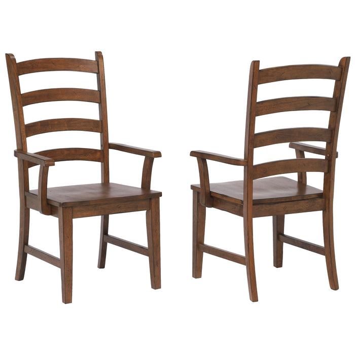 Sunset Trading Simply Brook Ladder Back Dining Chair with Arms | Set of 2 | Amish Brown