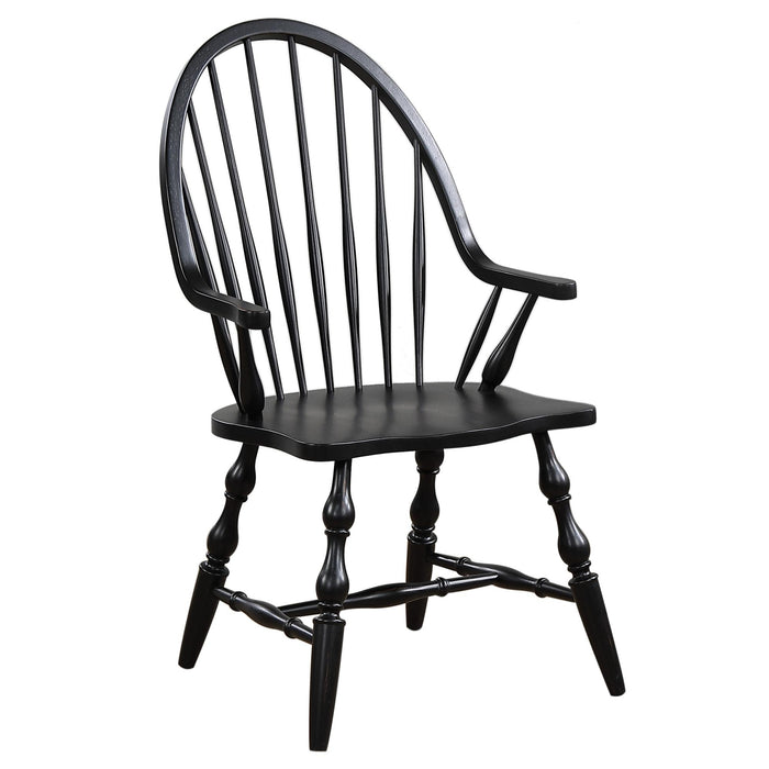 Sunset Trading Black Cherry Selections Windsor Spindleback Dining Chair with Arms | Antique Black