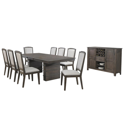 Sunset Trading Cali 10 Piece 96" Rectangular Extendable Dining Table Set with Server | Brown Solid Wood | Seats 8 -  Chapter 11 Furniture (Lewiston, Maine)
